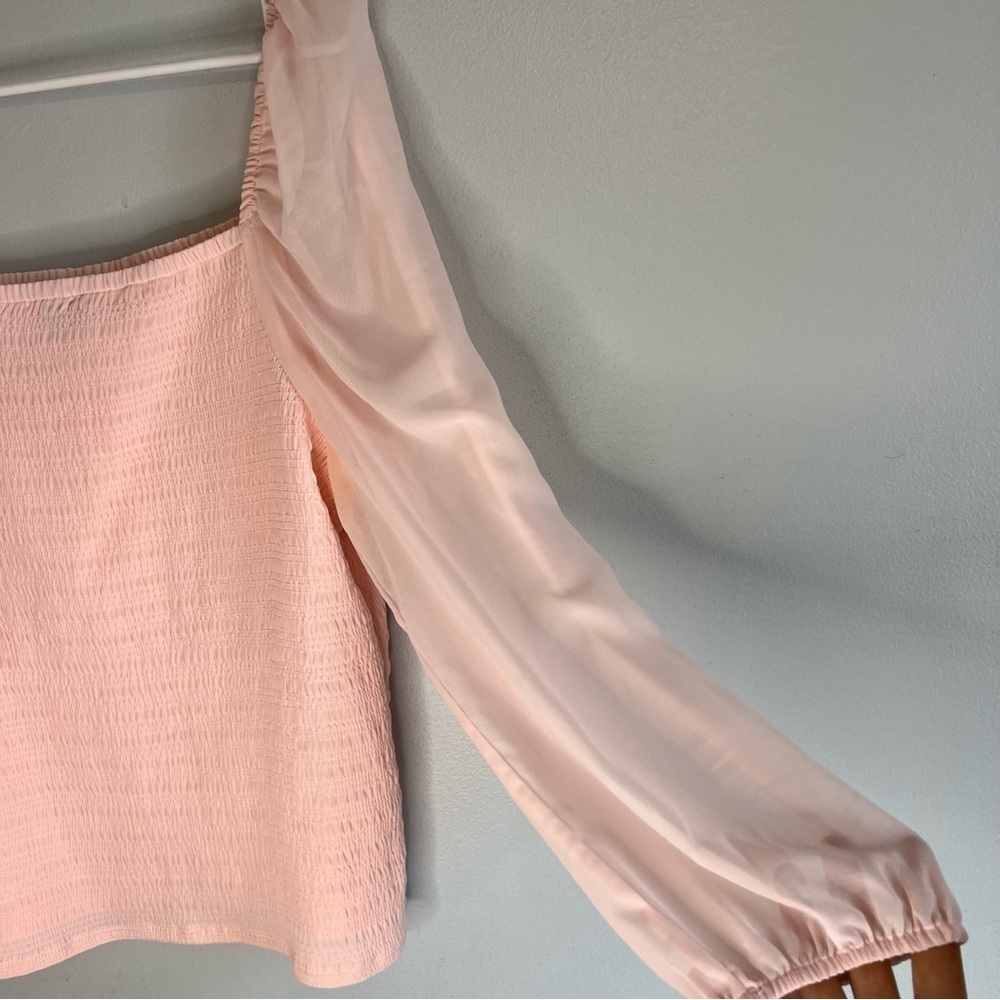 Halogen Womens Blouse Smocked Puff Chiffon Sleeve Pink Sz XL Flowy Contemporary - Picture 7 of 10